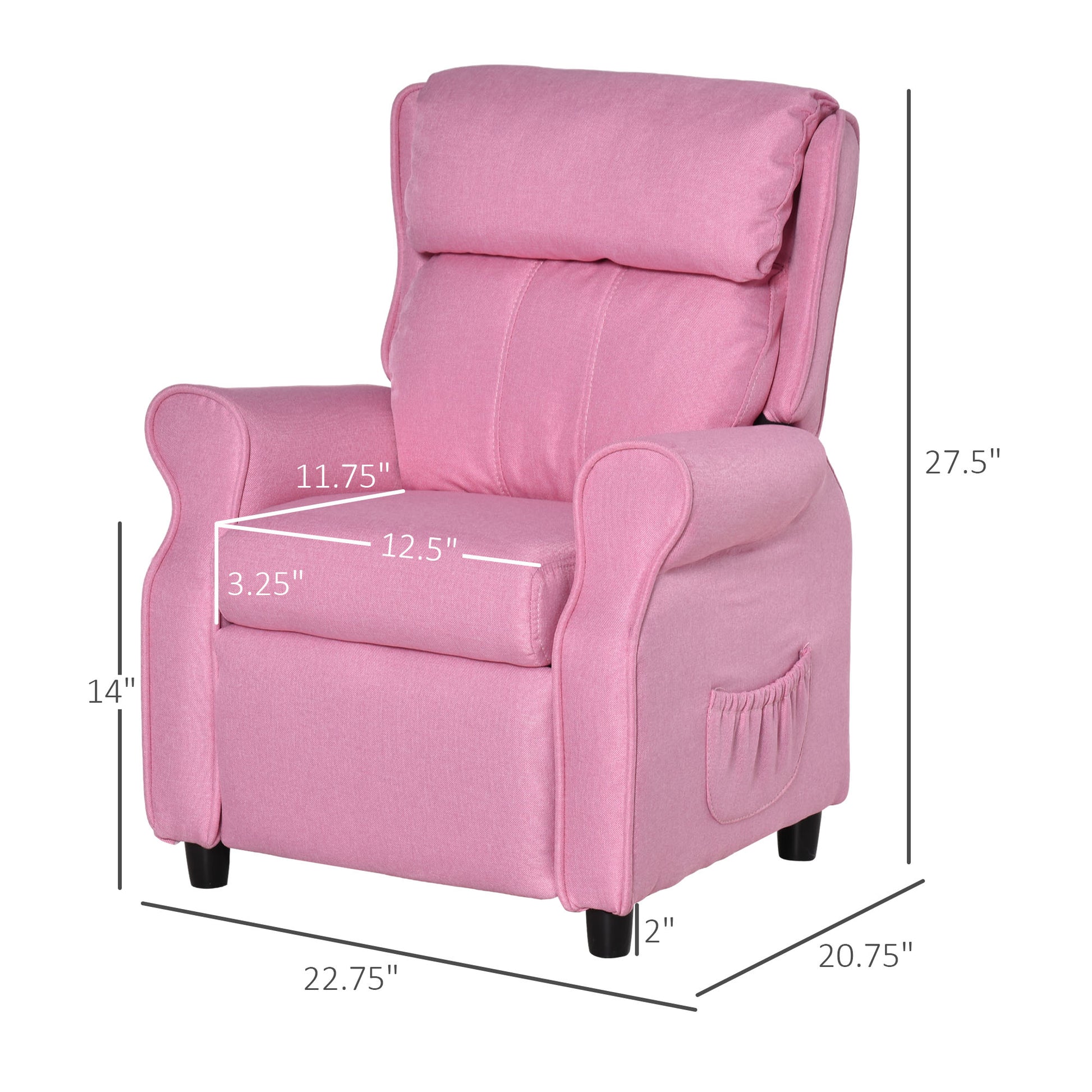 Qaba Kids Recliner Chair Children Sofa Angle Adjustable Single Lounger Armchair Gaming Chair With Footrest 2 Side Pockets For 3 5 Years, Light Pink Pink Wood