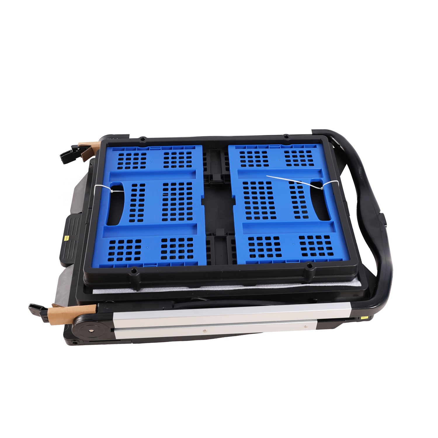 Folding Service Cart With Wheels Double Decker, Shopping, Library, Office Warehouse Moving Carts Black Blue Plastic