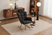 055 Teddy Fabric Upholstered Nursery Rocking Glider Chair Mid Century Modern Accent Arm Chair Padded Seat With High Backrest And Pillows For Living Room Bedroom Offices Dark Gray Teddy Headrest