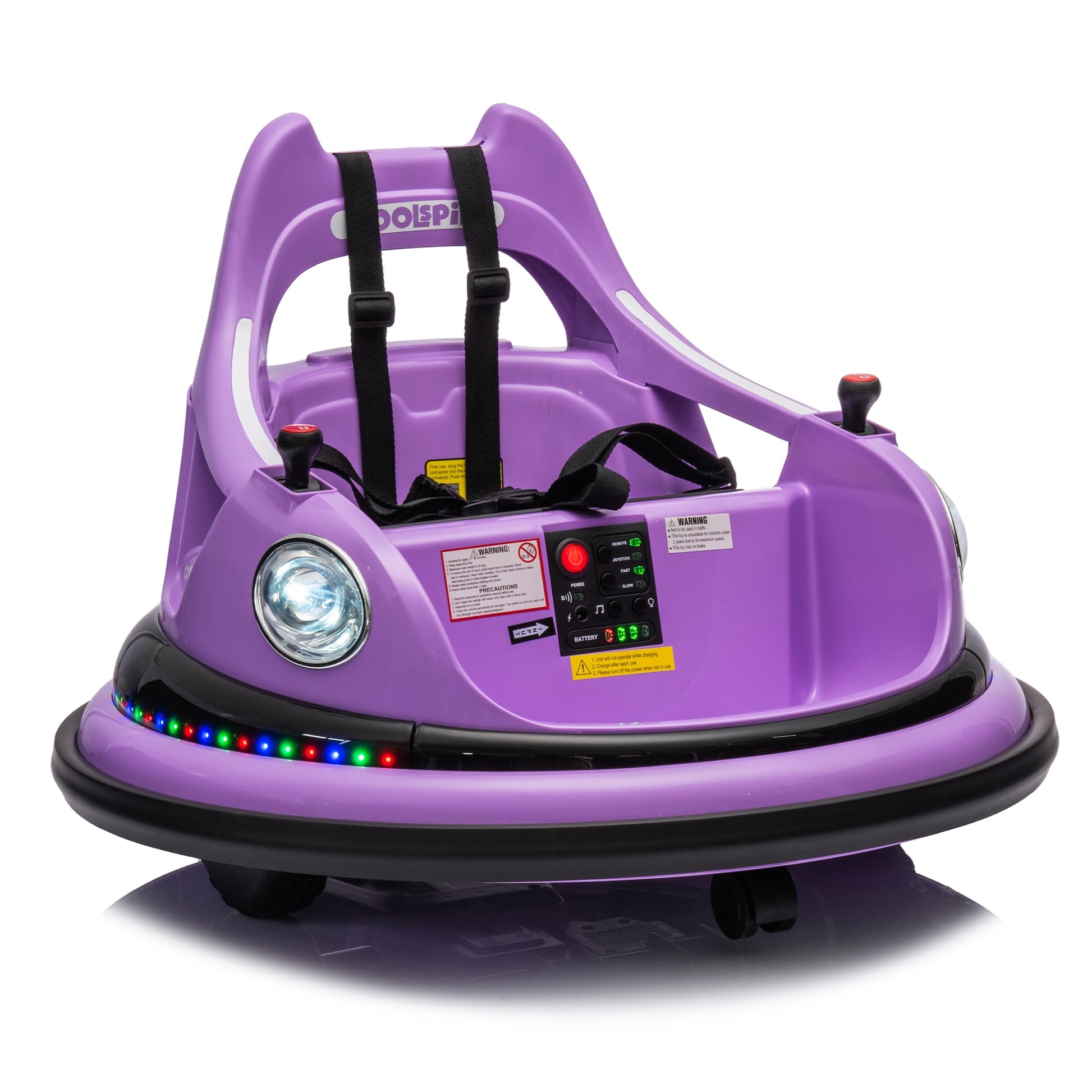 12V Ride On Bumper Car For Kids,Electric Car For Kids,1.5 5 Years Old,W Remote Control, Led Lights, Bluetooth & 360 Degree Spin, Vehicle Body With Anti Collision Paddingfive Point Safety Belt,2Wd Purple Polyethylene