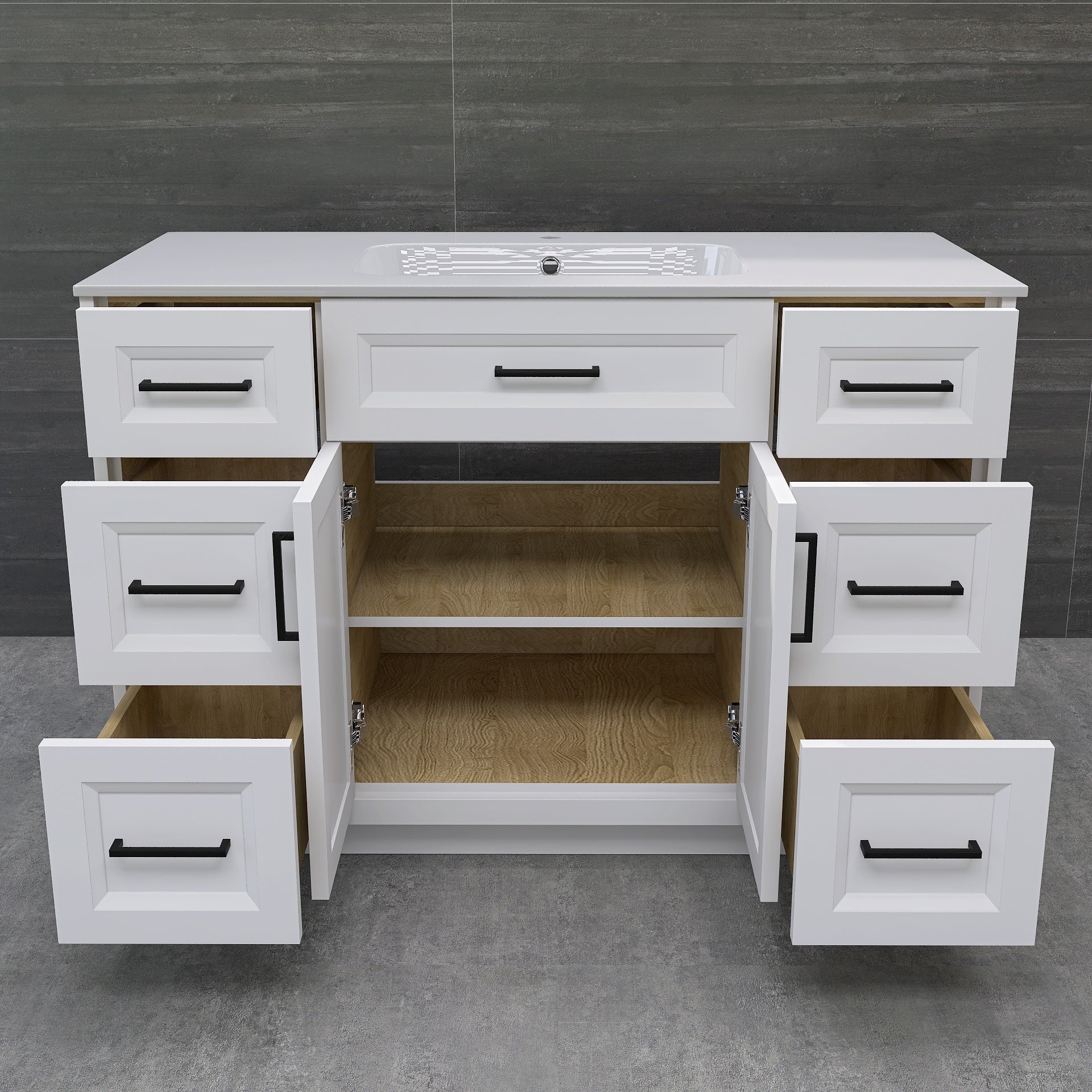 Solid Wood 48 Inch Bathroom Vanity With Single Sink Combo, Modern Vanity Cabinet With 2 Soft Closing Doors & 6 Full Extension Dovetail Drawers White 4 White 2 2 48 In & Above 32 To 35 In Soft Close Doors Bathroom Freestanding Luxury,Modern 20 25 Inches