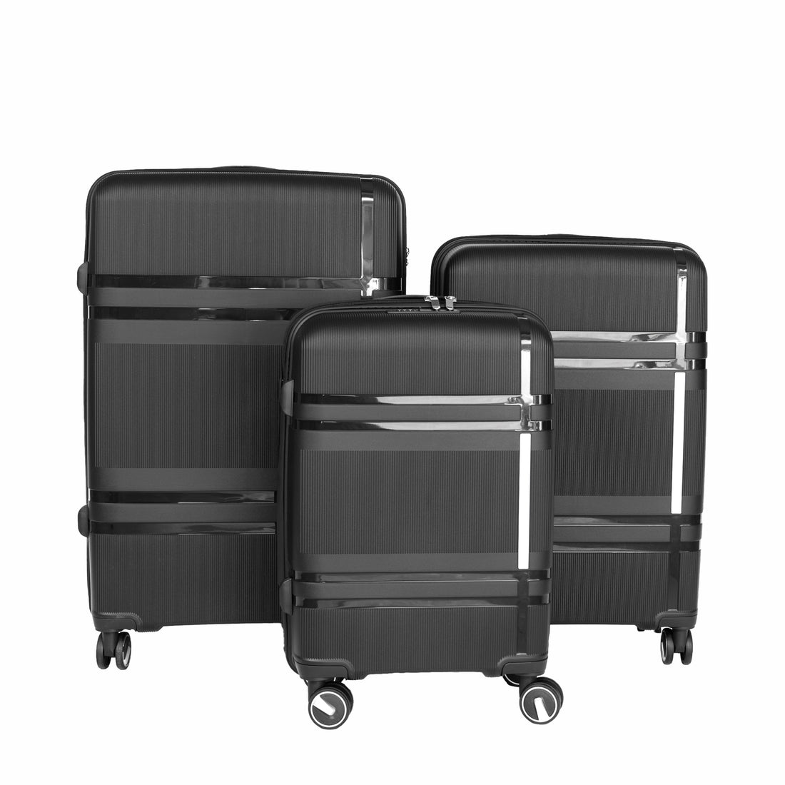 3 Piece Luggage Sets Pp Lightweight Suitcase With Two Hooks, Spinner Wheels, 20 24 28 Black Black Abs