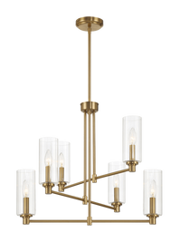 Timeless Six Lights Chandelier With Clear Ribbed Glass Satin Brass Antique Brass,Clear,Gold Ceiling Lights Brass,Glass