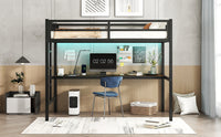 Metal Twin Xl Size Loft Bed With Power Outlet And Led Lighted, Space Saving, Noise Reduced, Black Twin Xl Black Metal