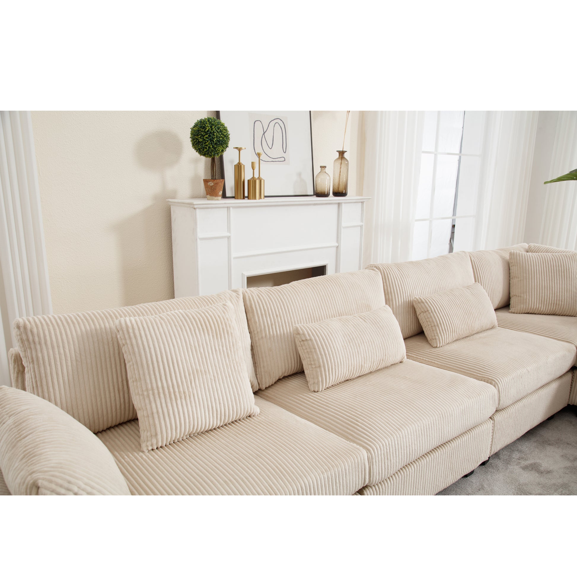 Arrival Oversized Modular Sectional Sofa, Convertible Sectional Sofa, Corduroy For Living Room, Beige Beige Fabric 5 Seat