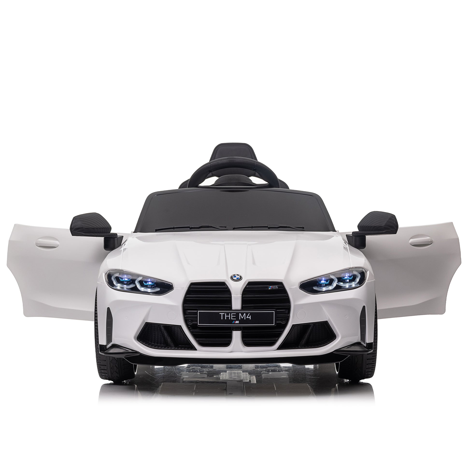 Bmw M4 12V Kids Ride On Toy Car 2.4G W Parents Remote Control,Three Speed Adjustable,Power Display, Usb,Mp3 ,Bluetooth,Led Light,Story,A Handle With Wheels And A Pull, Easy To Carry White