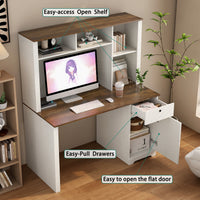 Computer Desk With Hutch & Bookshelf,Wood Executive Desk Teens Student Desk Writing Laptop Home Office Desk With Drawers,3 Ac Outlets And 2 Usb Charging Ports,Study Laptop Table For Home White Mdf