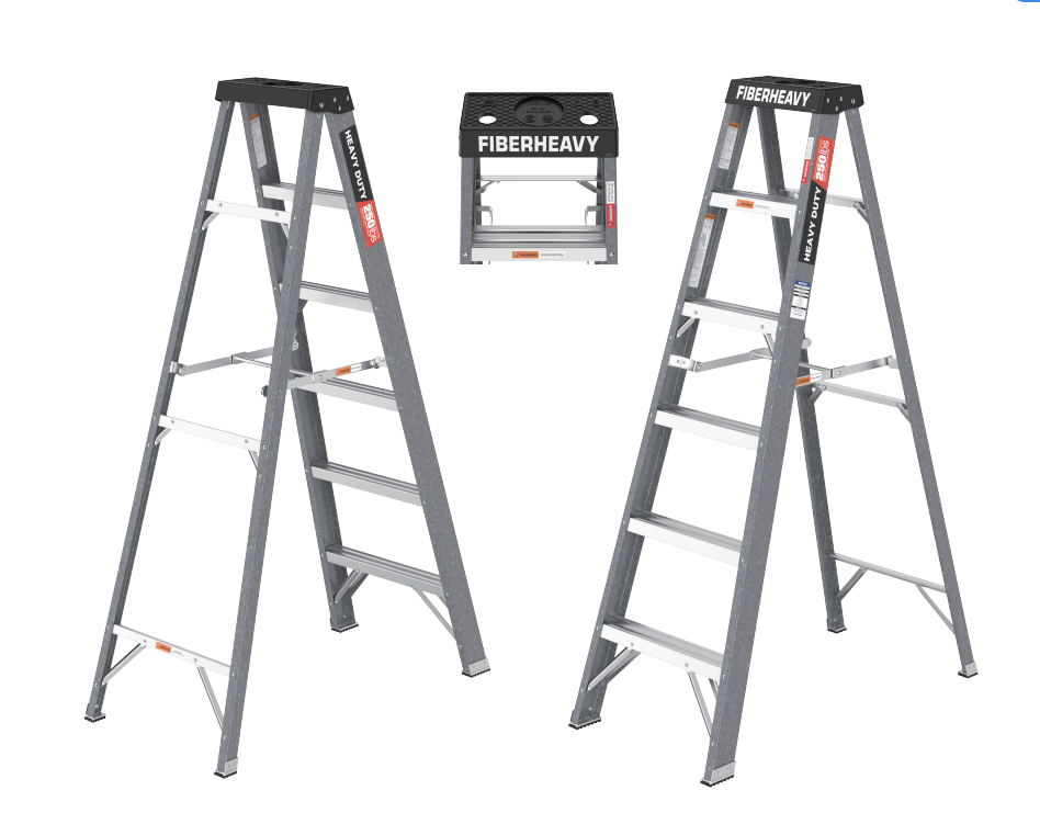 6 Fibreglass Step Ladder 250Lbs Grey Fiberglass