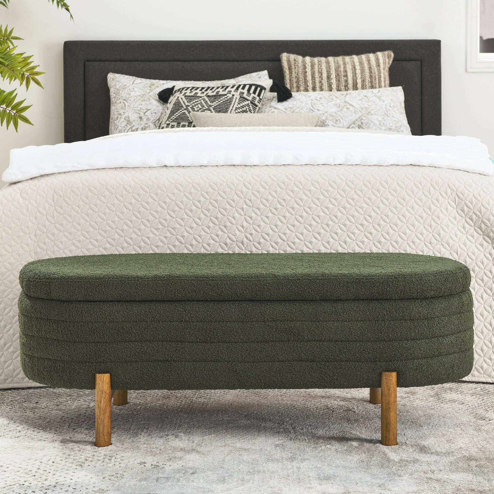 Ottoman Oval Storage Bench,Rubber Wood Leg, Green 46."X17.7"X10.8" Green Foam