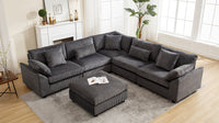 Arrival Oversized Modular Sectional Sofa Couches Set,Corduroy Upholstered Deep Seat Comfy Sofa For Living Room,Dark Gray Dark Gray Fabric 6 Seat