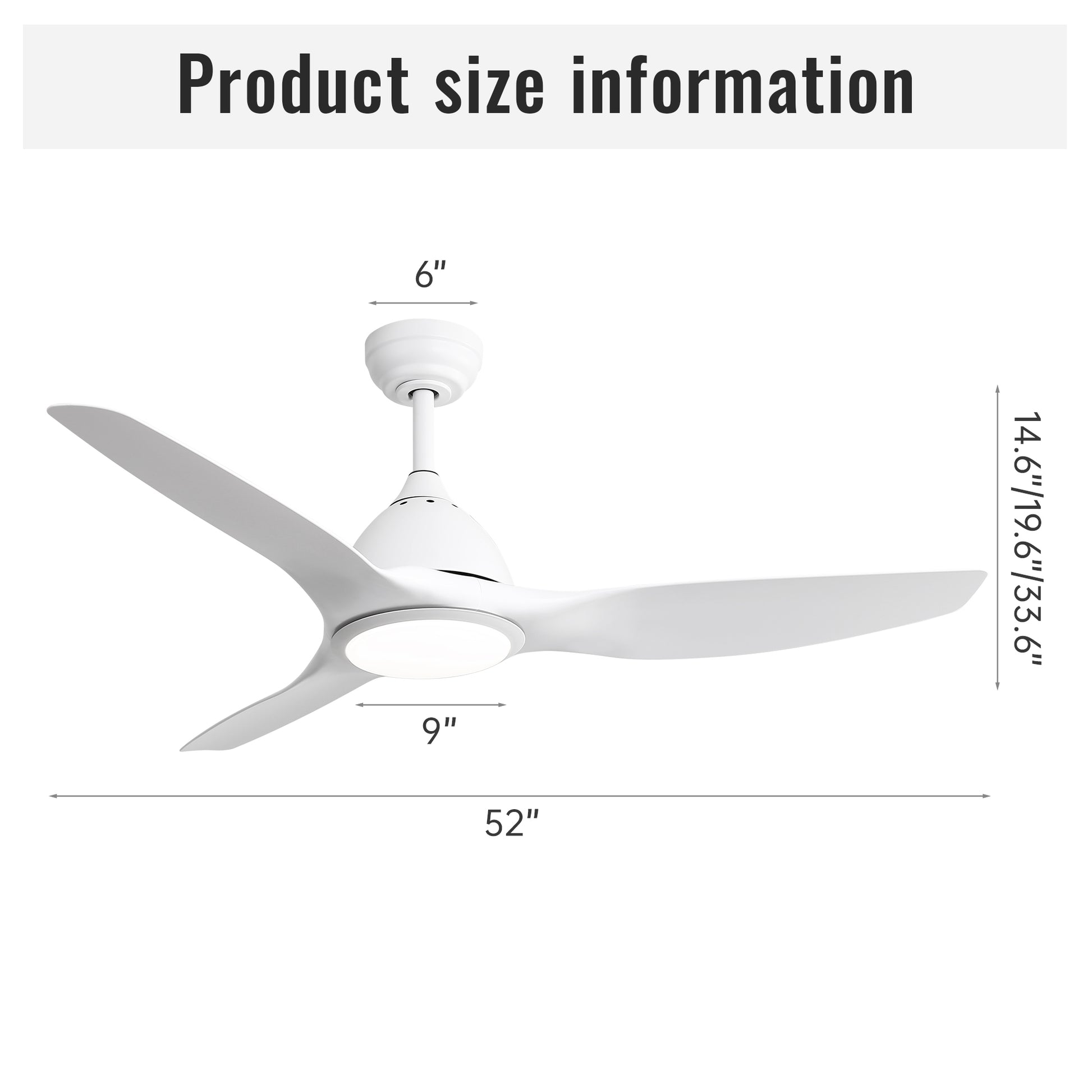 52 Inch And 6 Speed Remote Control 3 Abs Fan Blades White For Bredoom Patio White Abs