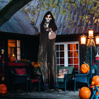 Homcom 4.3' Outdoor Halloween Decoration Animatronic Guitar Playing Grim Reaper, Sound And Motion Activated Animated Prop With Light Up Eyes & Guitar Music Black Polyester