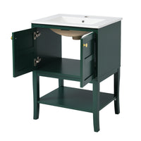 24'' Bathroom Vanity With Top Sink, Modern Bathroom Storage Cabinet With 2 Doors, Single Sink Bathroom Vanity Green 2 1 Adjustable Hinges Bathroom Freestanding Modern Solid Wood Mdf Resin Painted