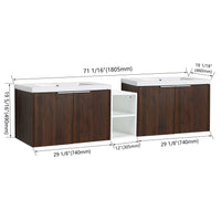 72 Inch Soft Close Doors Bathroom Vanity With Sink, A Small Storage Shelves, 30" And 12" Combination Cabinet, Kd Packing California Walnut 4 1 Bathroom Wall Mounted Modern Plywood