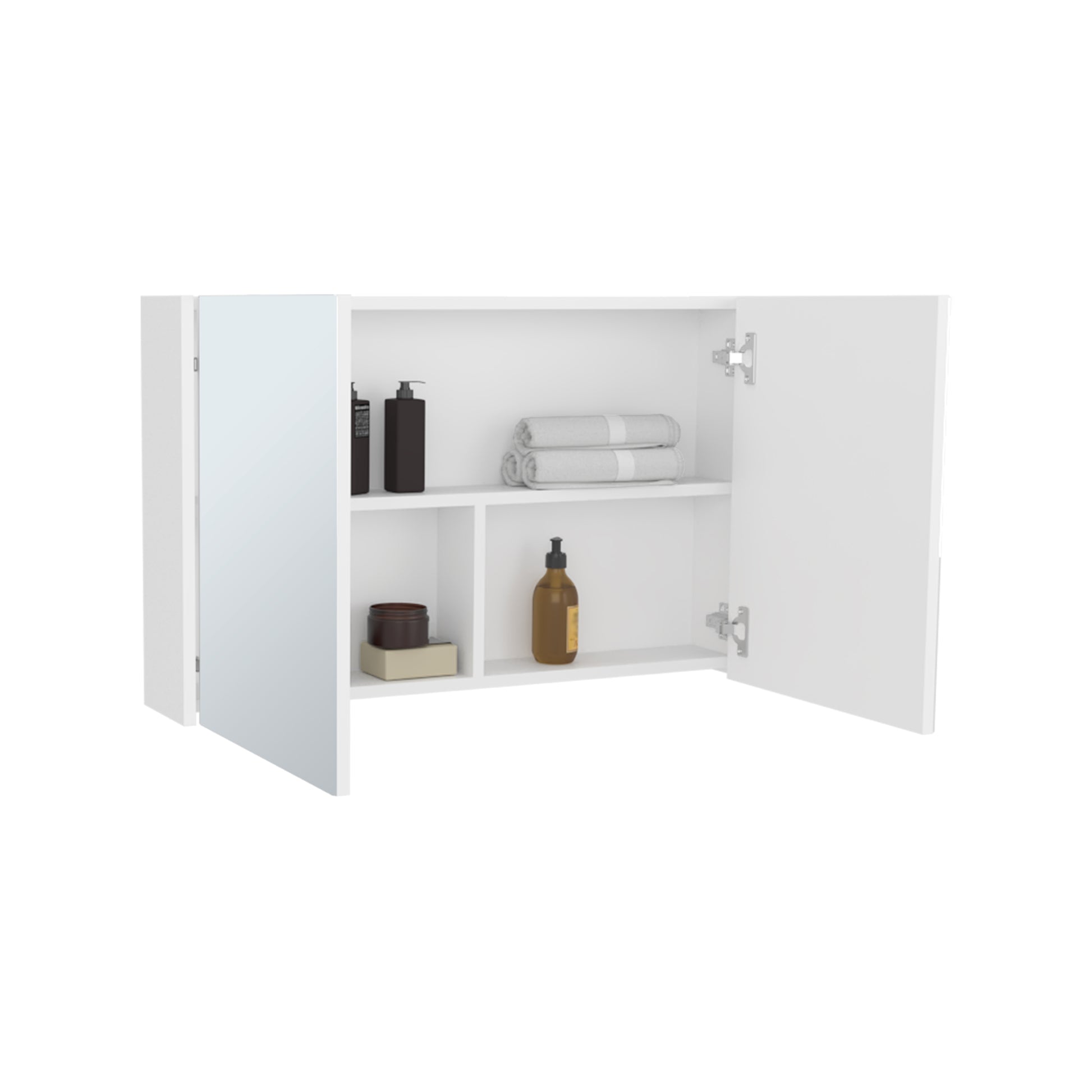 Bouti 19.7" H X 31.5" W Double Door Mirror Medicine Cabinet, Three Interior Shelves For Bathroom, Kitchen White White Particle Board