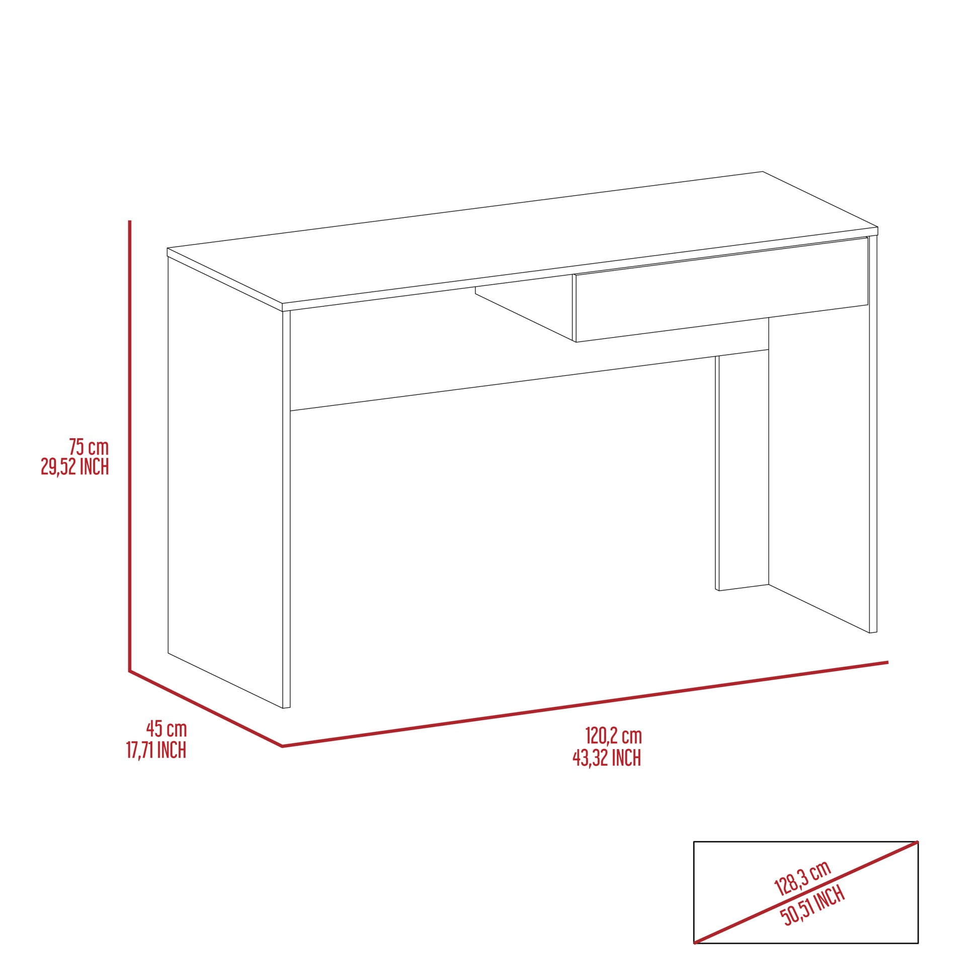 Acre Writing Computer Desk, One Drawer Black Black Computer Desk Office Modern Freestanding Rectangular Drawers Desk Rectangular Particle Board Particle Board