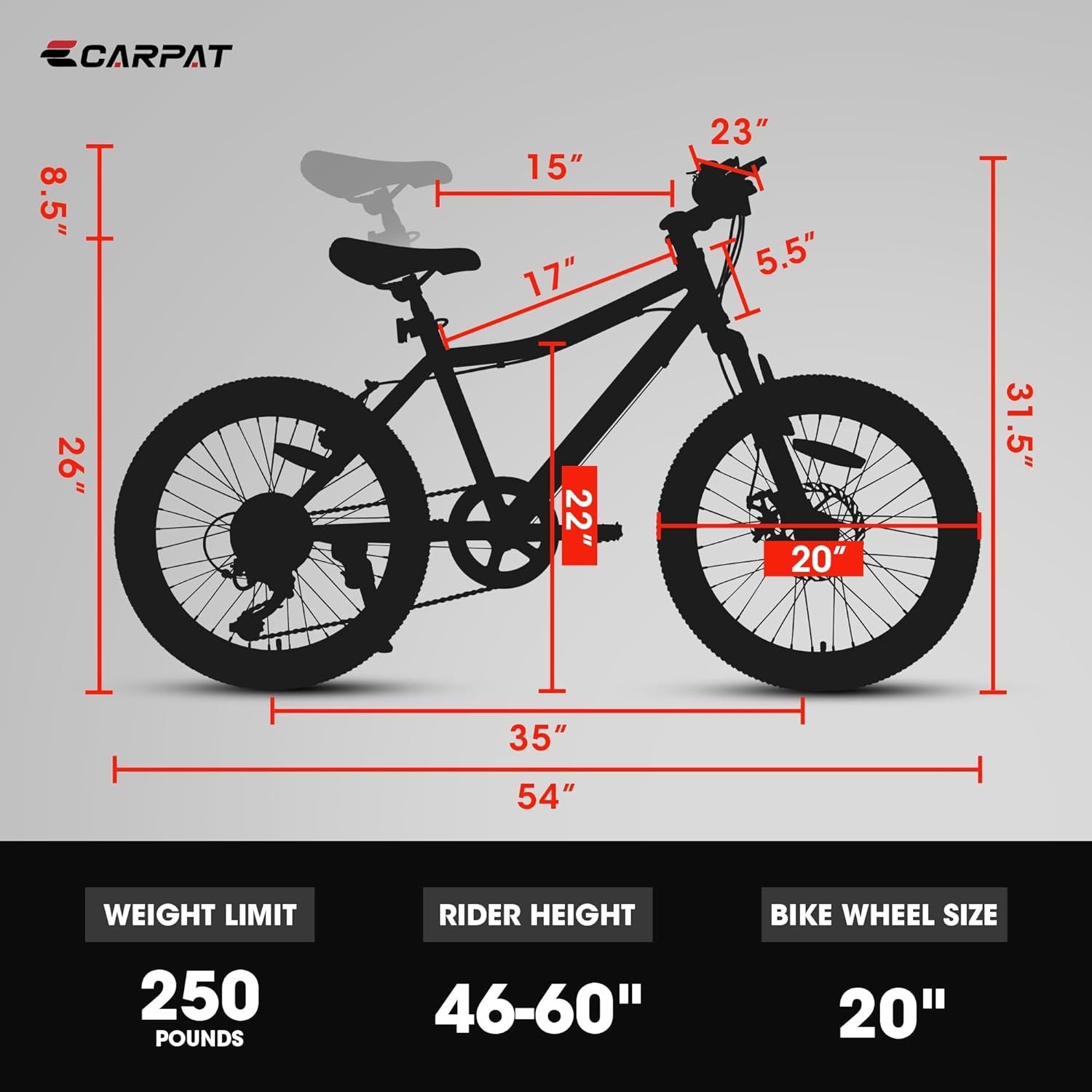 S20101 Ecarpat 20 Inch Kids Bike, Boys Girls Mountain Bike Ages 8 12, 7 Speed Teenager Children Kids' Bicycles, Front Suspension Disc U Brake, 14 Inch Height Steel Frame White Polyurethane Foam Carbon Steel