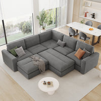 121.3" Sectional Couch Sofa Bed Modular Sofa With Two Movable Ottomans For Living Room Old Sku:N719S001640E , Gray Gray Foam Corduroy 7 Seat