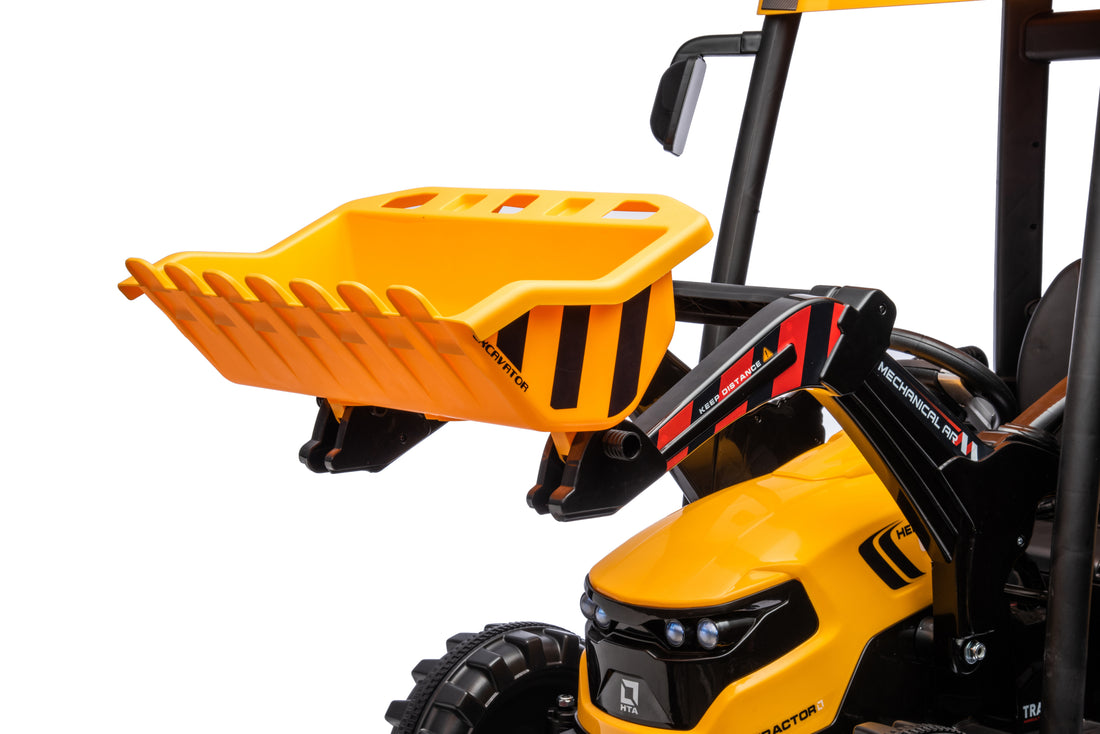 24V Kids Ride On Tractor, Kids' Ride On Car Toys Battery Powered Excavator Electric Vehicles With Trailer, Digger For Toddlers Yellow Yellow Plastic