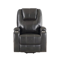 Evander Recliner W Power Lift, Gunmetal Leather Aire Lv02182 Black Leather