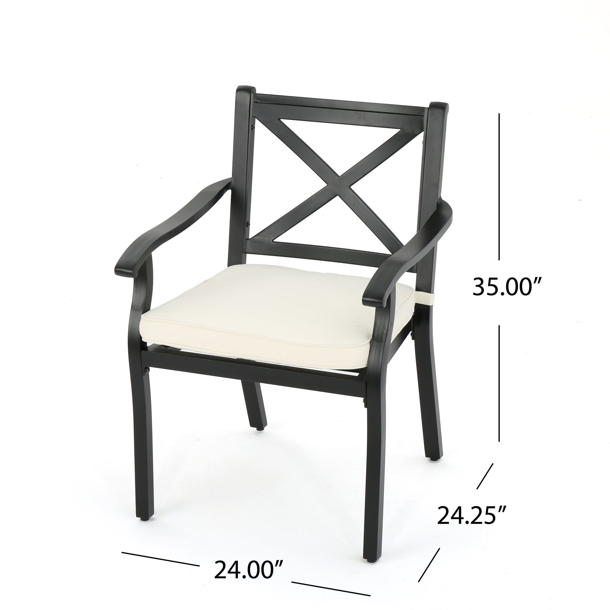 2Pc Dining Chair Black Ivory Aluminum