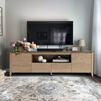 70 Inches Modern Tv Stand With Led Lights Entertainment Center Tv Cabinet With Storage For Up To 80 Inch For Gaming Living Room Bedroom Natural Wood Wash 70 79 Inches Particle Board