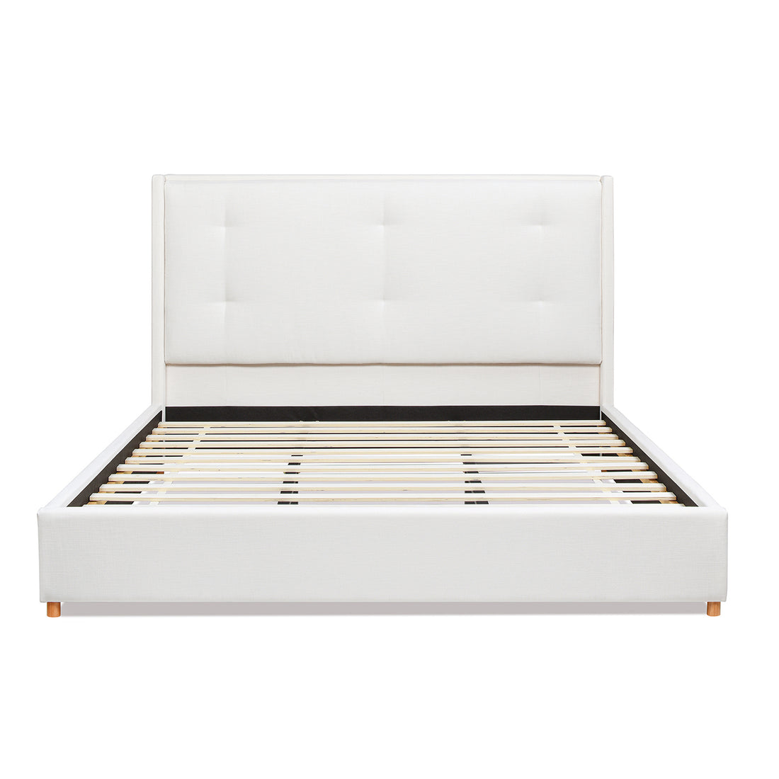 Miramar King Cushion Back Headboard Platform Bed Frame, Antique White Polyester Box Spring Not Required King Antique White Wood Foam Polyester Polyester