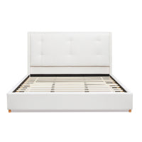 Miramar King Cushion Back Headboard Platform Bed Frame, Antique White Polyester Box Spring Not Required King Antique White Wood Foam Polyester Polyester