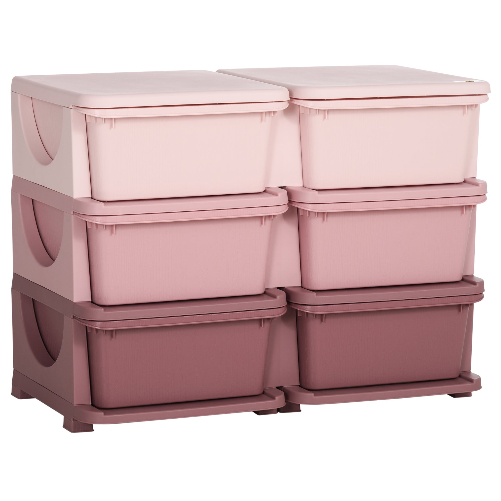 Qaba 3 Tier Kids Storage Unit, 6 Drawer Chest Toy Organizer Plastic Bins For Kids Bedroom Nursery Kindergarten Living Room For Boys Girls Toddlers, Pink Pink Polypropylene