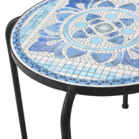 Skye End Table White Blue Ceramic Tile Iron