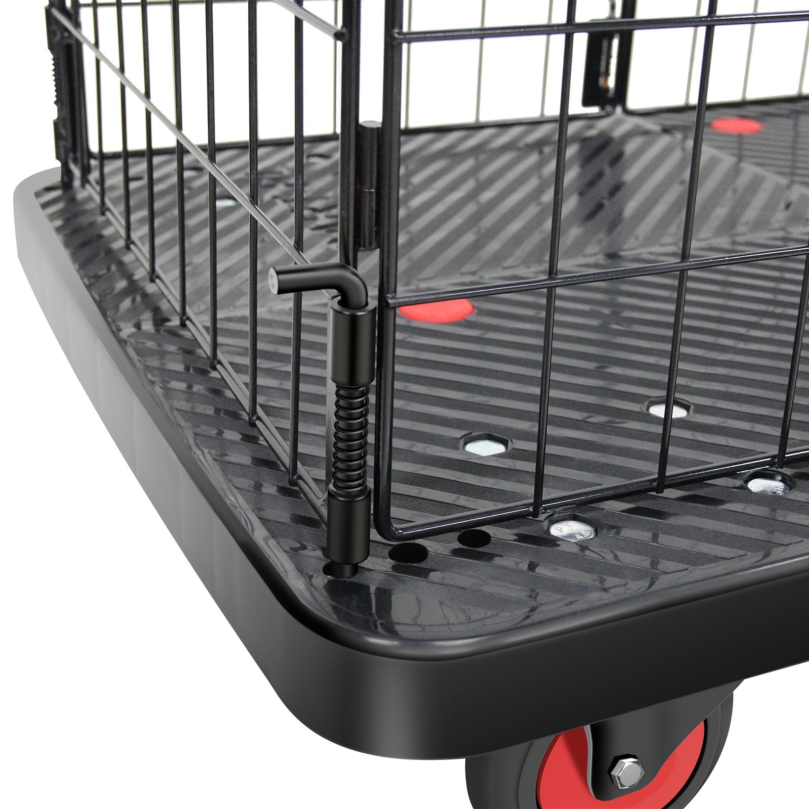 Foldable Platform Push Hand Truck Cart, Basket Cage Cart, 660 Lbs. Weight Capacity Black Red Metal