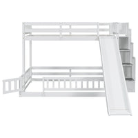 Twin Over Full Bunk Bed With Slide, Storage Staircase, Pine Solid Wooden Bunk Bed With Safety Guardrails,White White Pine