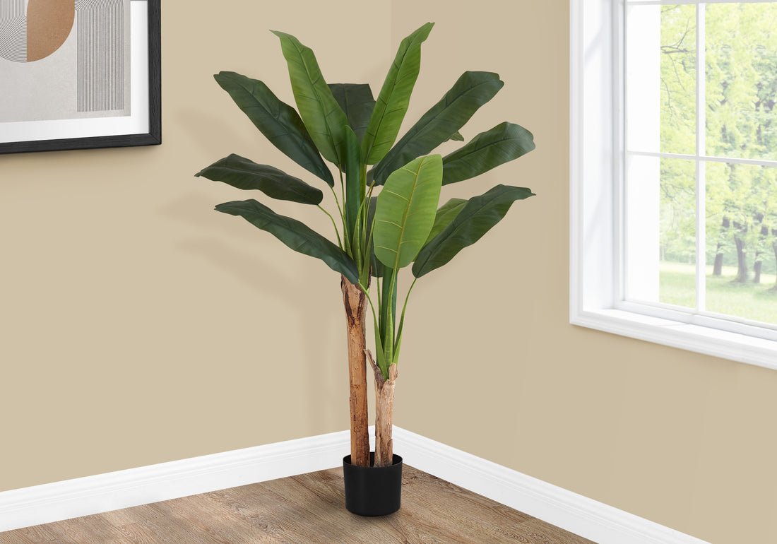 Artificial Plant, 55" Tall, Banana Tree, Indoor, Faux, Fake, Floor, Greenery, Potted, Real Touch, Decorative, Green Leaves, Black Pot Green Plastic