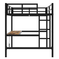 Metal Full Size Loft Bed With Power Outlet And Led Lighted, Space Saving, Noise Reduced, Black Full Black Metal