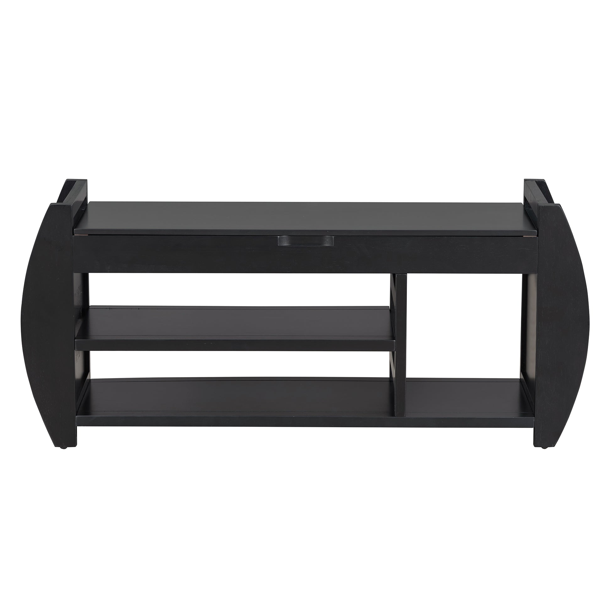 Retro Multifunctional Storage Bench With Cushion And Curved Side Panel For Entrance And Living Room Black Black Mdf