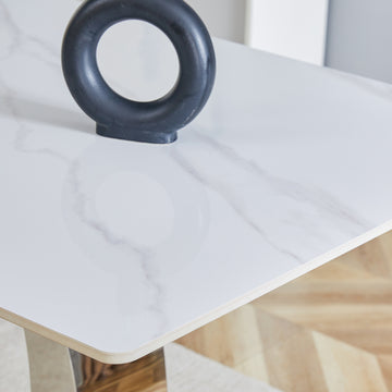 Only Table Top. 63X31.5 Inch White Marble Textured Slate Dining Table A Choice Of Elegance And Durability. White Sintered Stone