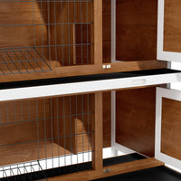 Pawhut 54" 2 Story Large Rabbit Hutch Bunny Cage Wooden Pet House Small Animal Habitat With Lockable Doors, No Leak Tray And Waterproof Roof For Outdoor Indoor Brown Coffee Wood