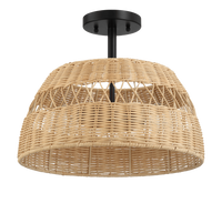Twinkle Double Lights Semi Flush With Rattan Shade Black Metal Finish For Farmhouse Style Black,Rattan Ceiling Lights Farmhouse Metal,Rattan
