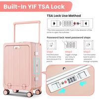 Aluminum Frame 20 Inch With Front Open Carry On Luggage, Pc Hard Shell Suitcase, Bounce Wide Handle Pull Rod Luggage With 360 Double Wheels, Built In Tsa Lock, Airline Approved Suitcase For Business Pink Pc