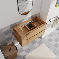 36" Wall Mounting Bathroom Vanity, Soft Close Drawer Only Vanity, Without Basin 2 Imitative Oak 1 Adjustable Shelves Bathroom Wall Mounted Modern Plywood