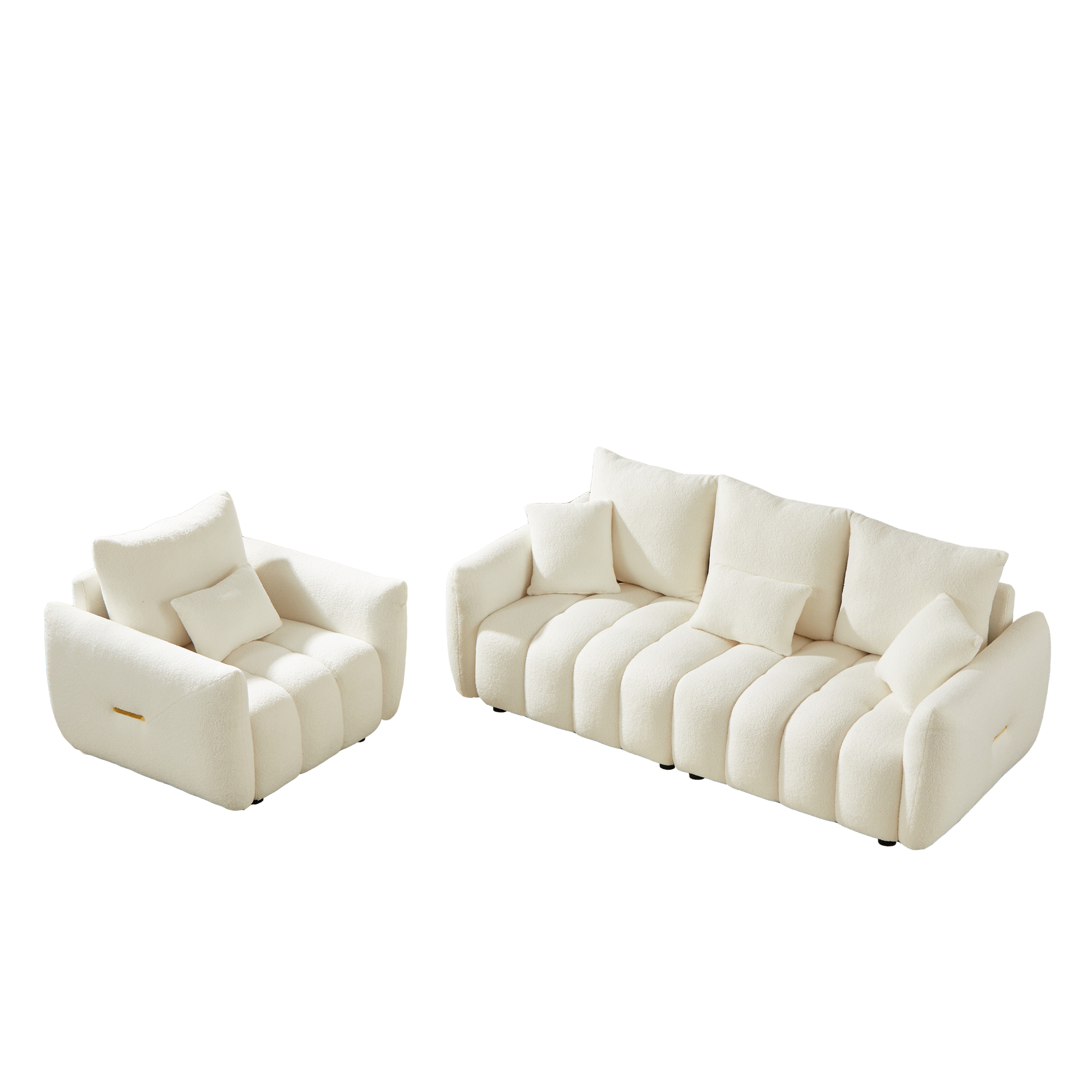 3 Seater 1 Seater Combo Sofa Modern Living Room Sofa, Teddy Sofa, Wooden Frame, 4 Cushions, Apartment Sofa Furniture Beige Wood Primary Living Space Pine Foam Fabric 4 Seat