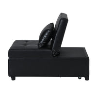 Folding Ottoman Sofa Bed Black Black Leather