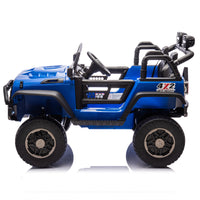 24V Two Seater Kids Ride On Truck Car W Parents Control,200W*2,Seat Width 20.28In,Four Wheel Suspension,Led Lights,Music,Mp3,Bluetooth,Two Independent Seat Belts,Suitable For Off Road For Kids Aged 3 Blue 100 149 Lbs Polypropylene