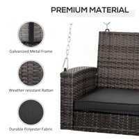 Outsunny 2 Person Wicker Hanging Swing Bench, Front Porch Swing Outdoor Chair With Cushions 550 Lbs. Weight Capacity For Backyard, Garden, Grey Gray Rattan