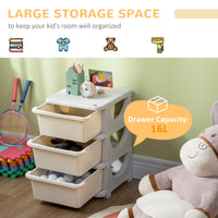 Qaba 3 Tier Kids Storage Unit, 3 Drawer Chest Toy Organizer Plastic Bins For Kids Bedroom Nursery Kindergarten Living Room For Boys Girls Toddlers, Cream White Cream White Plastic