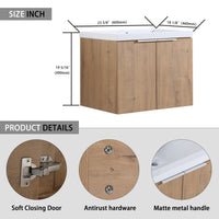 Bathroom Cabinet With Sink,Soft Close Doors,Float Mounting Design,24 Inch For Small Bathroom,24X18 00624 Imo Kd Packing Imitative Oak 2 Bathroom Wall Mounted Modern Plywood Plywood