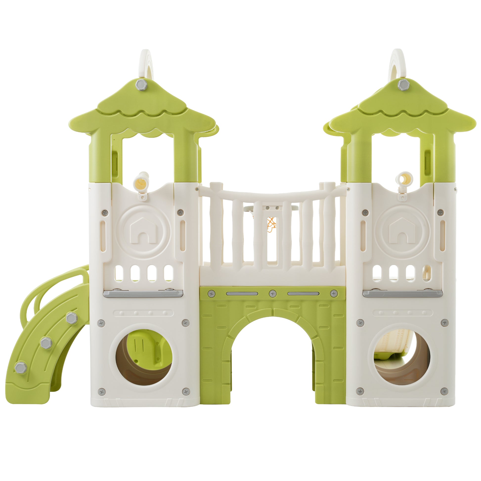 8 1 Toddler Climber And Slide Set,Kids Slide For Toddlers Age 1 , Kids Playground Climber Freestanding Slide Playset With Basketball Hoop, Play Combination For Babies,Indoor& Outdoor Green 150 199 Lbs Cute 1 To 2 Years Hdpe Indoor & Outdoor Use