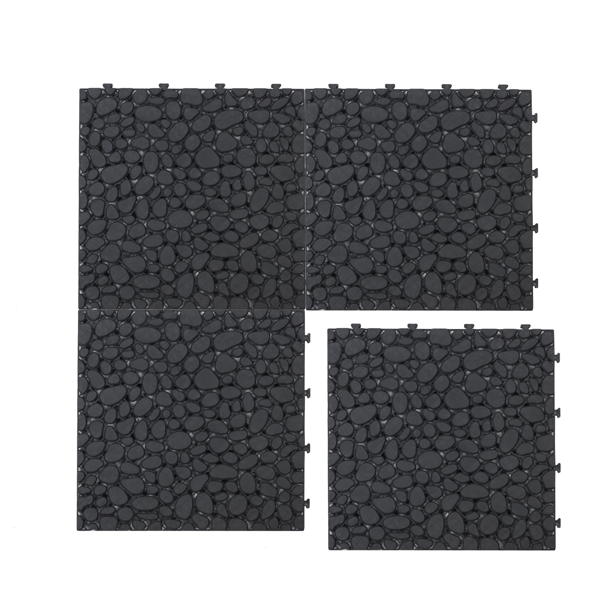 12 X 12 Inch Black Interlocking Deck Tiles Plastic Waterproof Outdoor All Weather Anti Slip Bathroom Shower Balcony Porch Strong Weight Capacity Upto 440 Lbs, Pebble Stone Pattern Pack Of 60 Black American Design,American Traditional Plastic