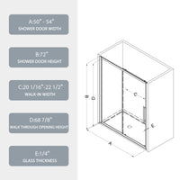 50" 54"W X 72"H Sliding Shower Door, Sliding Door, With 1 4" Tempered Glass And Matted Black Finish 5472 Matte Black Bathroom Aluminium Alloy