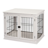 Pawhut Dog Crate Furniture, Small Dog Cage End Table With Two Opening Sides, Lockable Door, Puppy Kennel Indoor, Cute And Decorative, Pure White White Mdf